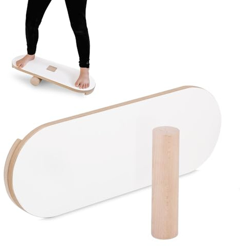 MISIOO Tabla de equilibrio para niños, juguete de madera Montessori, tabla de entrenamiento para equilibrio y coordinación, tablero de fibra de densidad media, 60 x 22 cm, color blanco, bordes