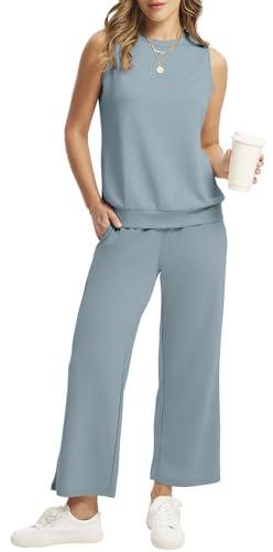 WIHOLL Lounge Sets for Women Two Piece Sets Summer Vacation Outfits Matching Clothes Beach Fashion Blue L
