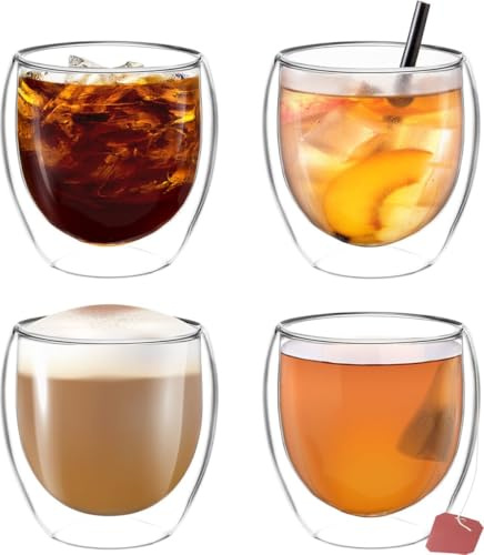 vienberg 4 st dubbeltväggiga termoglas latte macchiato-glas | Handgjorda & munblåsta | teglas med svävande effekt, kaffeglas, teglas | värmebeständiga +150°C (250ml)
