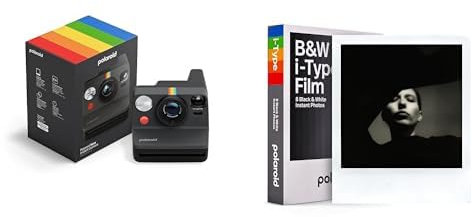 Polaroid - Now Gen3 - Fotocamera istantánea + Black and White Film 8 películas - Negro, Cámara Instantanea + Films Blanco y Negro (8 Hojas)