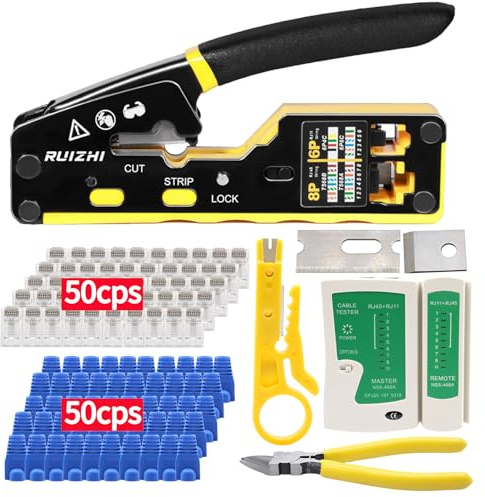 RJ45 Crimpwerkzeug Kit Mit Netzwerk Kabeltester, Drahtzange, Netzwerk Werkzeug Ethernet Crimpzange Cat5, Cat5e, Cat6 Crimpwerkzeug für Netzwerkstecker CAT5/CAT6/CAT7
