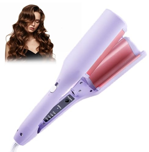 32MM Piastra Onde per Capelli Ferro Arricciacapelli 2 Botti Piastra Beach Waves Piastra Capelli Onde Calore Rapido 160°C/180°C/200°C/220°C Ferro per Capelli Onde per Capelli Lunghi e Corti