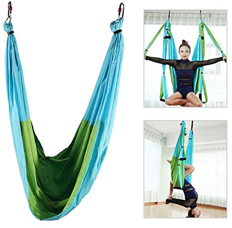 ERYUE Amaca Morbida con Imbracatura per Altalena Aerea di Pregevole Fattura per la Pratica dello Yoga, Amaca Yoga Fitness Delicata Sulla Pelle Allenamenti Rilassanti (Azzurro cielo e verde frutta)