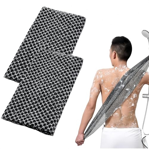 Serviette De Douche Exfoliante - Gommage Naturel en Fibre de Bambou et Charbon, Exfoliation Douce pour le Corps (Maille noire)