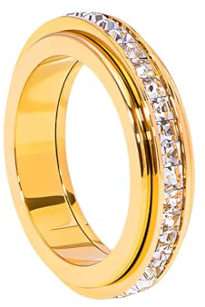 Pingyongchang Titanium Steel Spinner Fidget Band Rings for Women Men Cubic Zirconia Rotatable Anxiety Relief Ring Wedding Promise Statement Jewelry Gold-Size 12