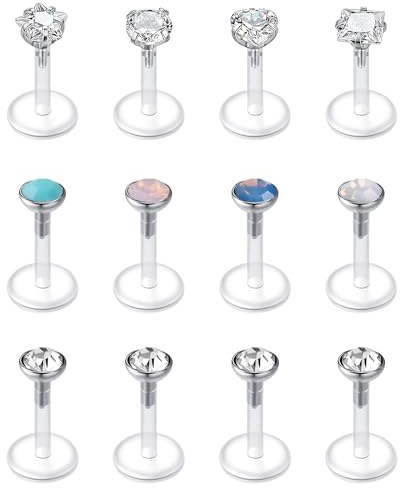 LAURITAMI 12 Pièces 16G Piercing Labret Levre Bioflex Flexibe 6 mm