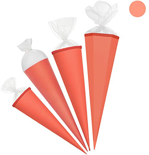 Schultüte - Rohling - Koralle/orange rot - 70 cm - rund - Filzabschluß - mit/ohne Kunststoff Spitze - Zuckertüte - Ursus - Jungen Mädchen - einfarbig Uni ..