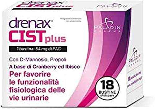 Drenax Forte Cist Plus Integratore Alimentare per Funzione Urinaria e contro le Cistiti, 18 Stick pack, 03723