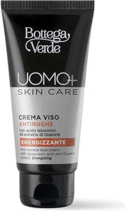 Bottega Verde, UOMO+ skincare - Crema viso - antirughe energizzante - con acido Ialuronico ed estratto di Guarana (50 ml)