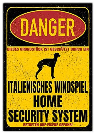 Italienisches Windspiel Schild Danger Security System Türschild Hundeschild Warnschild Schild Hund Sicherheitsschild Hund Privatgrundstück Hundewarnung Warnung vor dem Hund