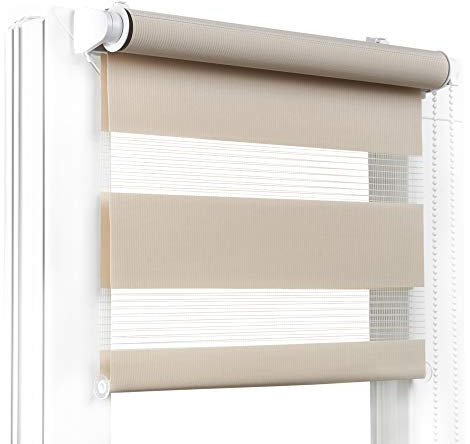 Fenster DEKOR - Rollos für Fenster Beige - Klemmfix Rollo ohne Bohren B55 x H150 cm - Doppelrollo mit Einer Breiten Auswahl an Größen und Farben - Blickdichte Rollos, einfach zu montieren