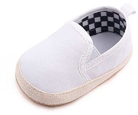 Clowora Unsex Baby Boys Girls Canvas First Walkers Shoes,Infant Non Slip Soft Sole Toddler Flat Lazy Loafers Sneaker (011/White,6-12 Months)