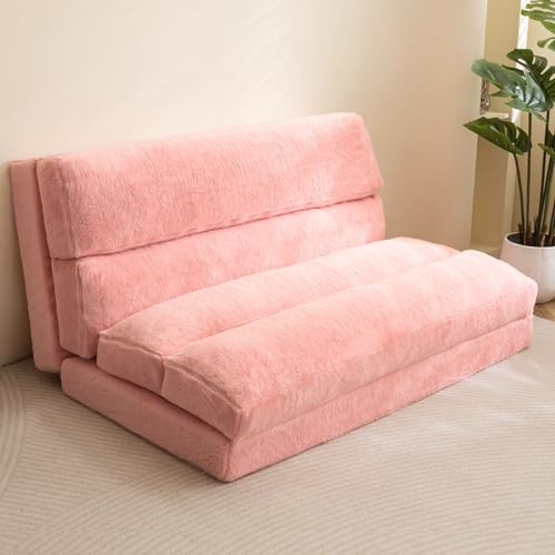 MAXYOYO Sofá cama puff, sofá cama plegable, colchón de suelo extra grueso plegable 6 veces, sofá de suelo para dormitorio, salón, (rosa, 75 x 240 cm)