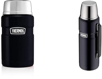 Thermos Stainless King Food Flask, Midnight Blue, 0.71L, 101423 & Stainless King Flask, Glossy Black, 1.2 L, 33.6 x 11.99 x 33.6 cm, 183267