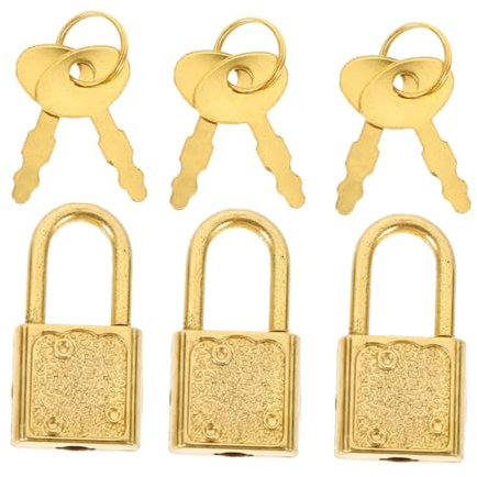 JOINPAYA Pirate Treasure Chest Mini Padlock Set Keys for Wooden Boxes Small Lock Antique Gold Buckle for Toy Chests and Cabinet Security 3pcs