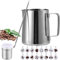 Bricco per Latte in Acciaio Inox 350ml Bricco Latte con Marchio di Misurazione - Spargicacao,16 Stencil e Penna per Cappuccino e Espresso per Cappuccino, Espresso, Latte Art