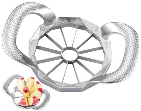 Apple Slicer,Stainless Steel Construction Apple Corer with 12 Stainless Steel Blades,Divider for Up to 4 Inches Apples,All-Metal Ultra-Sharp Apple Cutter Pitter for Apple Pear Potato(Silver)