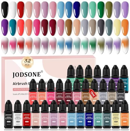 JODSONE Smalto in gel per aerografo, 32 colori, senza diluizione in gel, forte opacità, colori saturi, ideale per l'uso in salone a casa