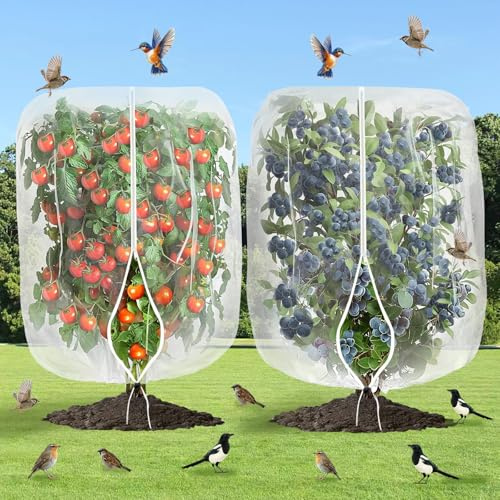 Fruit Tree Netting Bird Insect Protection Bags-2Pcs Large Fine Mesh 1.2 * 1 m Cherry Plant Net with Drawstring Protect Covers Bag Blueberry Bush Flower Bird Barrier Netting Plant Garden Protector