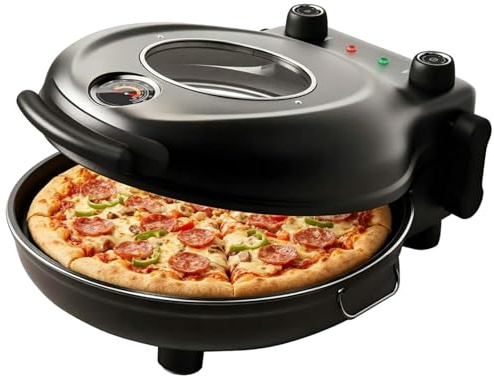 Forno Per Pizza Elettrico Da 1200w, Forno Per Pizza Da Banco Ad Alta Temperatura 420°c Con Pietra Refrattaria Da 12 Pollici, Doppio Controllo Della Temperatura E Finestra Di Visualizzazione