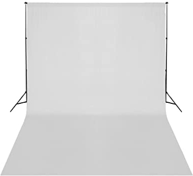 Runheo Teleskopiskt fotobakgrundssystem med vitt tyg bakgrund 3 x 5 m, två justerbara stativ upp till 2,1 m, 1,55 m till 3 m bredd, transportväska för fotostudio, porträtt, produktfoto