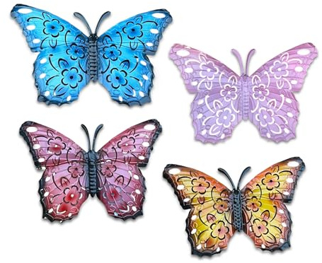 SDMAX 3x Butterflies Paint Coloured, Metal Butterfly, Wall Art, Outdoor Garden, Patio Yard, Fence, Bedroom, Living Room, Easy to Use, Durable, Halloween, Christmas Decorations