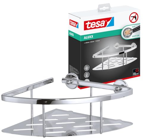 tesa ALUXX Eckablage für die Dusche, Aluminium, verchromt, rostfrei, inkl. Klebelösung, tiefer Boden, 208 mm x 203 mm x 88 mm