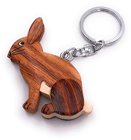 Onwomania Porte-clés en bois lapin heurtoir Hoppler lapin pendentif Rammler charme