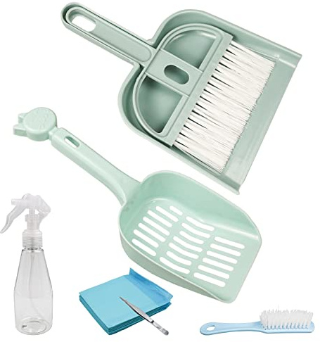 Episkey 6 Pcs Cleaning Set for Small Animal Cage, Small Pet Litter Scoop Set Pet Waste Cleaning Kit with Spray Bottle Small Dustpan for Rabbits Guinea Pigs Hamsters Chinchillas (Blue)