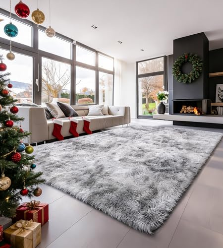ROHATIM Teppich Flur 80 x 150 cm hellgrau Waschbar Rutschfester Hochflorteppich Schlafzimmer Kinderzimmer Flauschiger Teppiche