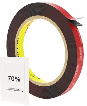 4229P Heavy Duty Automotive Double Sided Foam Tape - Industrial Strength Mounting Tape for Car Trim, Number Plates & Panels - Strong Waterproof Acrylic Adhesive 10mm x 10m with IPA & Promoter Wipes