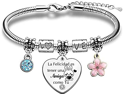 Pulseras Mujeres Amistad para Siempre, Regalo Cumpleaños Joyas Flores, Graduación de Universidad, Despedida Recuerdo Navidad La Felicidad es Tener una Amiga Como Tú