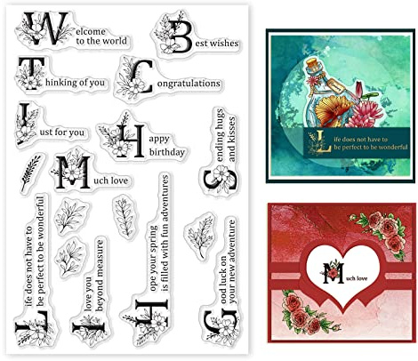 GLOBLELAND Artistic Letters Clear Stamps Silicone Blessing Greeting Thanks Words Clear Stamp Seals for Cards Making DIY Scrapbooking Photo Journal Album Decoration