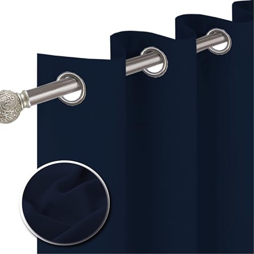 funky gadgets Blackout Curtains for Bedroom 90 Inch Drop Thermal Insulated Eyelet Curtains & Drapes Black Out Curtain for Kitchen, Living Room 2 Panels (46x90 Inch Navy Blue)