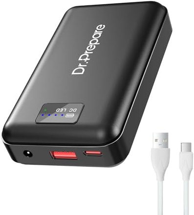 DR.PREPARE 16000mAh Battery Pack with 7.4V DC (3.8mm) & 5V USB Output for Heated Vest, Faster-Charging Power Bank with Type C In/Output, Portable Compact Battery for Eye Mask, iPhone, iPad, Desk Fan