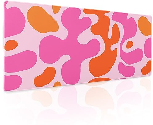 Pink Orange Cute Gaming Mouse Pad XL Kawani Preppy Abstract Modern Geographic Extended Large Desk Mat Mousepad Non-Slip Rubber Base Stitched Edge Long Desk Pad for Desktop Office PC,31.5×11.8 Inch
