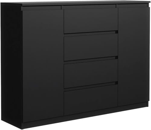 MebLocker Commode 120 cm, 4 tiroirs et 2 Portes, Noir
