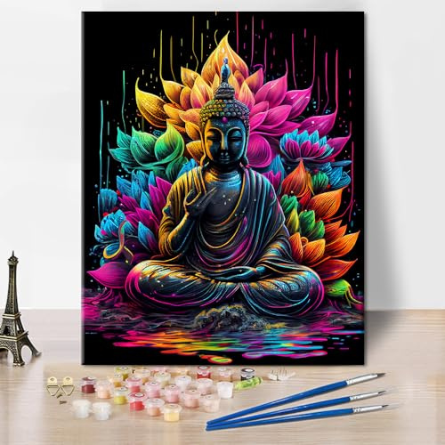 TISHIRON DIY måla efter siffror vuxna nybörjare Buddha vuxna måla efter siffror kit religion akrylmålning lotus yoga zen oljemålning hantverk för hemmet 40 x 50 cm (ramlös)