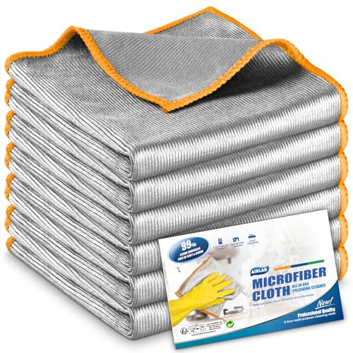 Airlab Chiffon Magique Microfibre, 6X Serviette Sans Trace Absorbant Polissage, Lingette Essuie pour Vitre Verre Miroir Lunette Vaisselle Cuisine Menage Voiture, Torchon Nettoyage Réutilisable Lavable