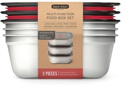 BLACK + BLUM Edelstahl Brotdosen, Mikrowellengeeignet, 900 ml x 3 | Auslaufsicher & Luftdicht, Robust & Wiederverwendbar, Edelstahl Meal Prep Boxen, Stapelbar, Für Lunch & Vorrat