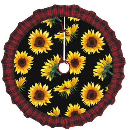 Sonnenblumen-Blühende Blumen, Pflanzen, schwarz-gelber Druck, Weihnachten, Feiertage, lebendige Baumröcke/Matten, Erntedankfest, Weihnachtsdekoration, 121,9 cm, 91,4 cm, 76,2 cm