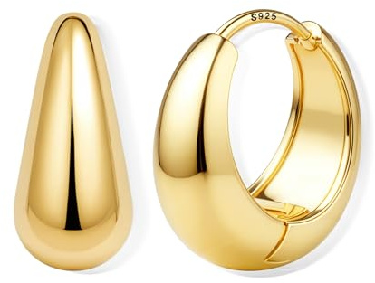 FIOROYAL 925 silver kreolskt örhänge för kvinnor, allergivänliga örhängen Chunky 14K guld kreoler små Huggie Teardrop örhängen för känsliga öron (guld/silver)