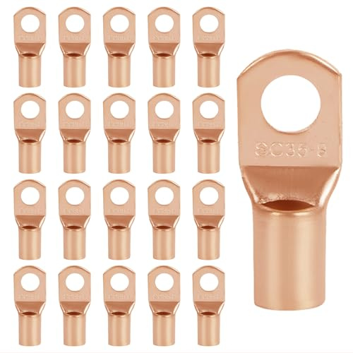 20 Stück Kabelschuhe – 35mm² Ringkabelschuhe M8 aus Verdicktem Kupfer, Unisolierte SC Crimp-Anschlüsse, Für Elektroinstallation, Industrie und Autoreparatur(Golden, SC35-8)
