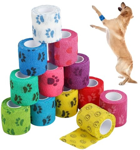 12 pezzi benda elastica autoadesiva, bende elastiche per bendaggi, benda elastica coesiva per cani, cavalli e altri animali – perfetta per proteggere articolazioni, caviglie e polsi, 5 cm x 4,5 m