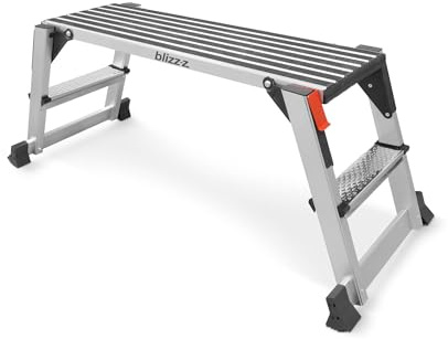 blizz-z Aluminium Sicherheits-Laufbühne - H: 49,9 cm, L: 127 cm, B: 51,8 cm | 150 kg Tragkraft, geprüft nach EN 14183 - Arbeitsplattform, Arbeitsbühne, Gerüstleiter - zusammenklappbare Arbeitsbühne