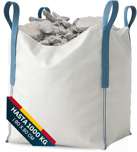 Saco Big Bag 1000kg (1 Unidad) | Sacos Escombros Obra 80x80x90 cm | Big Bags Resistentes y Reutilizables para Jardín, Arena, Grava, Leña y Sacas 1000kg para Reparto