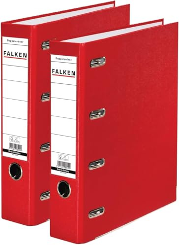 Original Falken PP Kunststoff-Doppelordner. Made in Germany. 7 cm breit für 2x DIN A5 quer Ablage mit Wechselfenster Kontoauszug-Ordner Ringordner (Kunststoffordner, rot, 2er Pack)