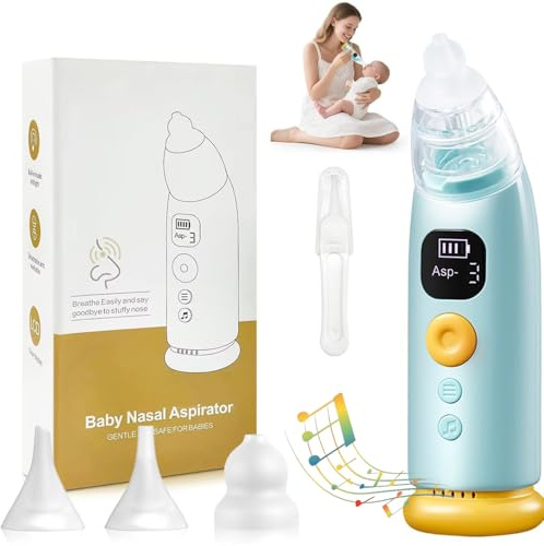 Mouche-bébé, Puissance D'aspiration Élevée de 65 kPa Aspirateur Nasal Mouche Bébé Électrique avec 3 Niveaux D'aspiration et Musique et Lumière, Pour Jeunes Enfants