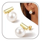 DOCHAIS Pendientes Mujer Plata de Ley 925 Pendientes Oro Perla Pendiente Botón Aretes de Plata 925 Joyería Mujer Pendiente Hipoalergénicos