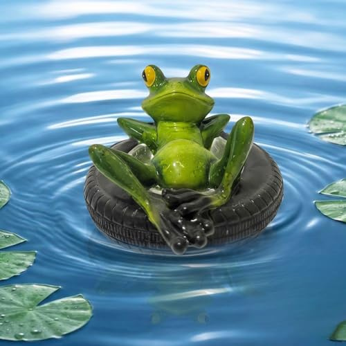 EVBOTGEE Mini Grenouille Décorative Pour Bassin En Résine Flottante, Figurine De Grenouille Flottante Vert, Décoration De Bassin De Jardin Extérieure, 8,5 X 15,5 Cm